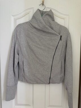 Halston Heritage Light Gray Cropped Cotton Moto Jacket